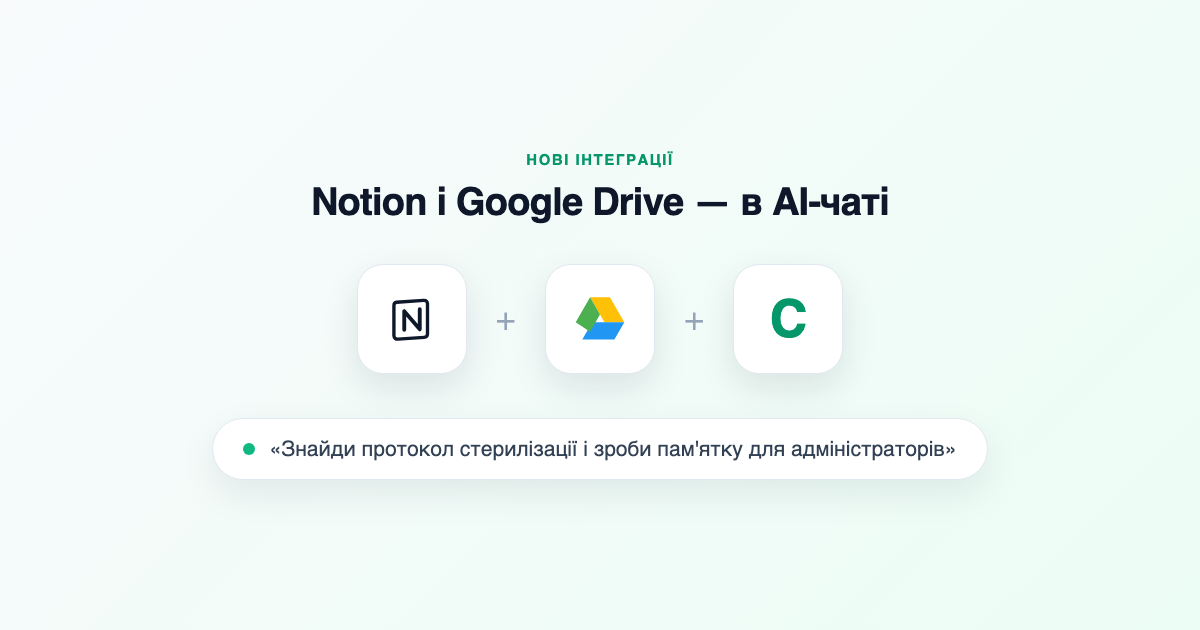 Notion та Google Drive у чаті Claro: пошук протоколу й створення пам’ятки